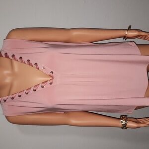Pink Lace-Up V-Neck Women's Top